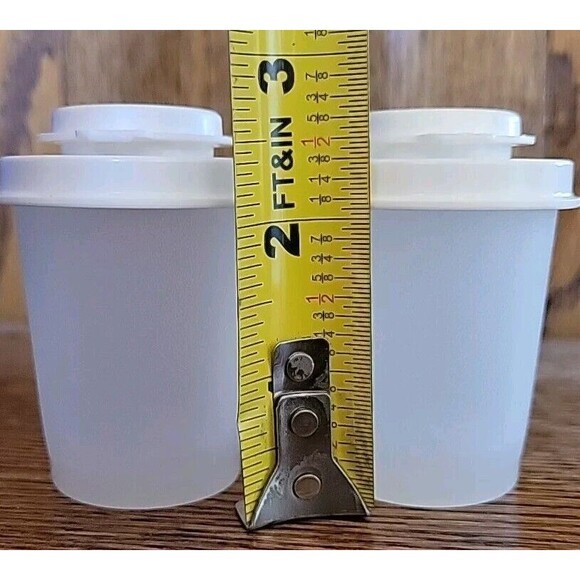 Vintage Tupperware Salt & Pepper Shakers 3" White Clear Midget Mini Picnic 1503 - Picture 6 of 6